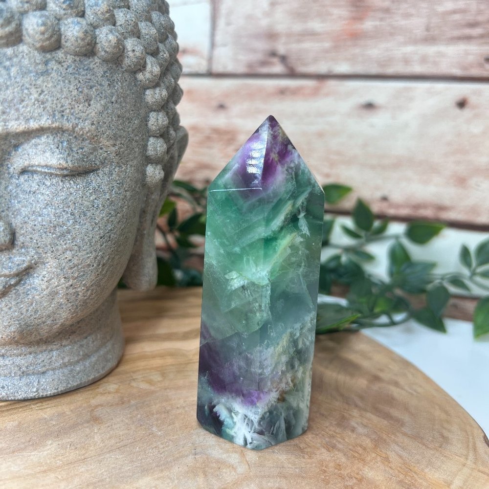 Chunky 4" Beautiful Rainbow Fluorite Crystal Tower Natural Healing Crystal Point